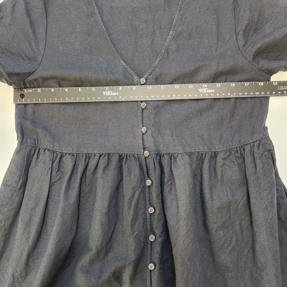Madewell Black Linen Blend Alexandra Button Front Babydoll Mini Dress Small - Picture 7 of 11